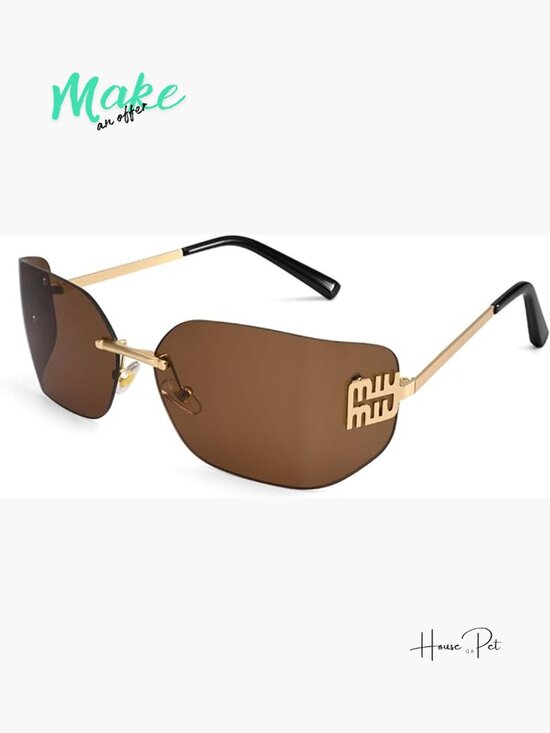 Rimless Y2K Retro Sunglasses Wrap Around Shield Frame main image 3